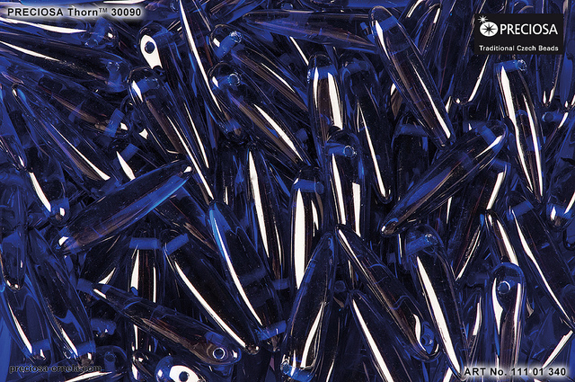 Preciosa THORN, transparent cobalt, 16x5 mm, 12 ks