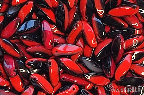Twist pendant 6x12 mm, Opaque Red-Black Bicolor, 20 ks