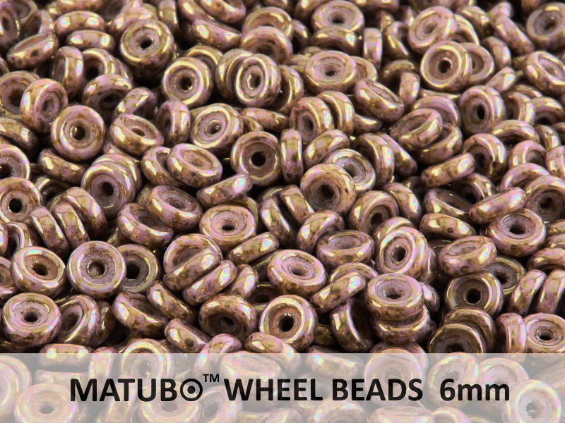 Wheel Beads, 6 mm, Chalk Senegal Brown Purple, 10 g