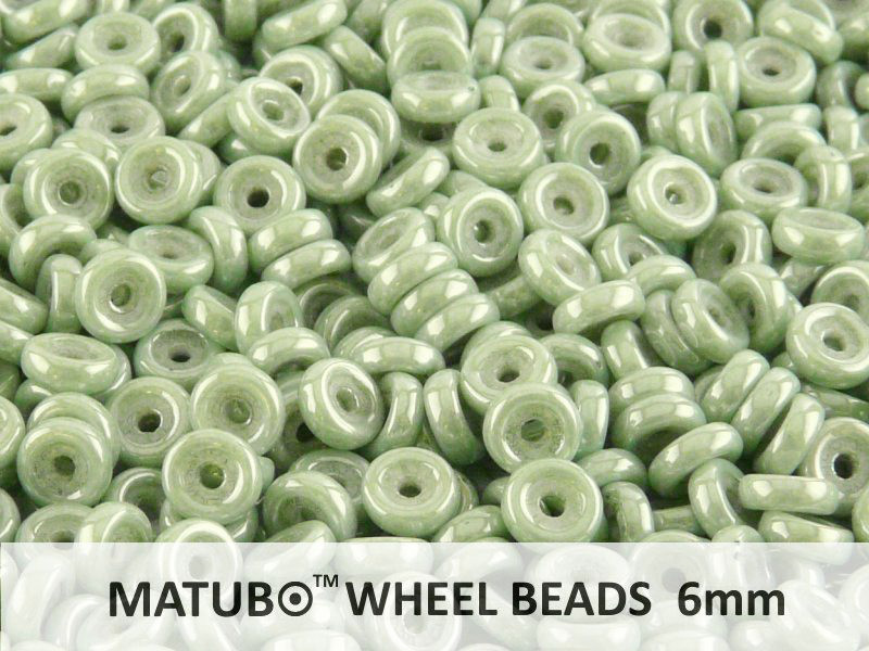 Wheel Beads, 6 mm, chalk pastel green luster, 10 g